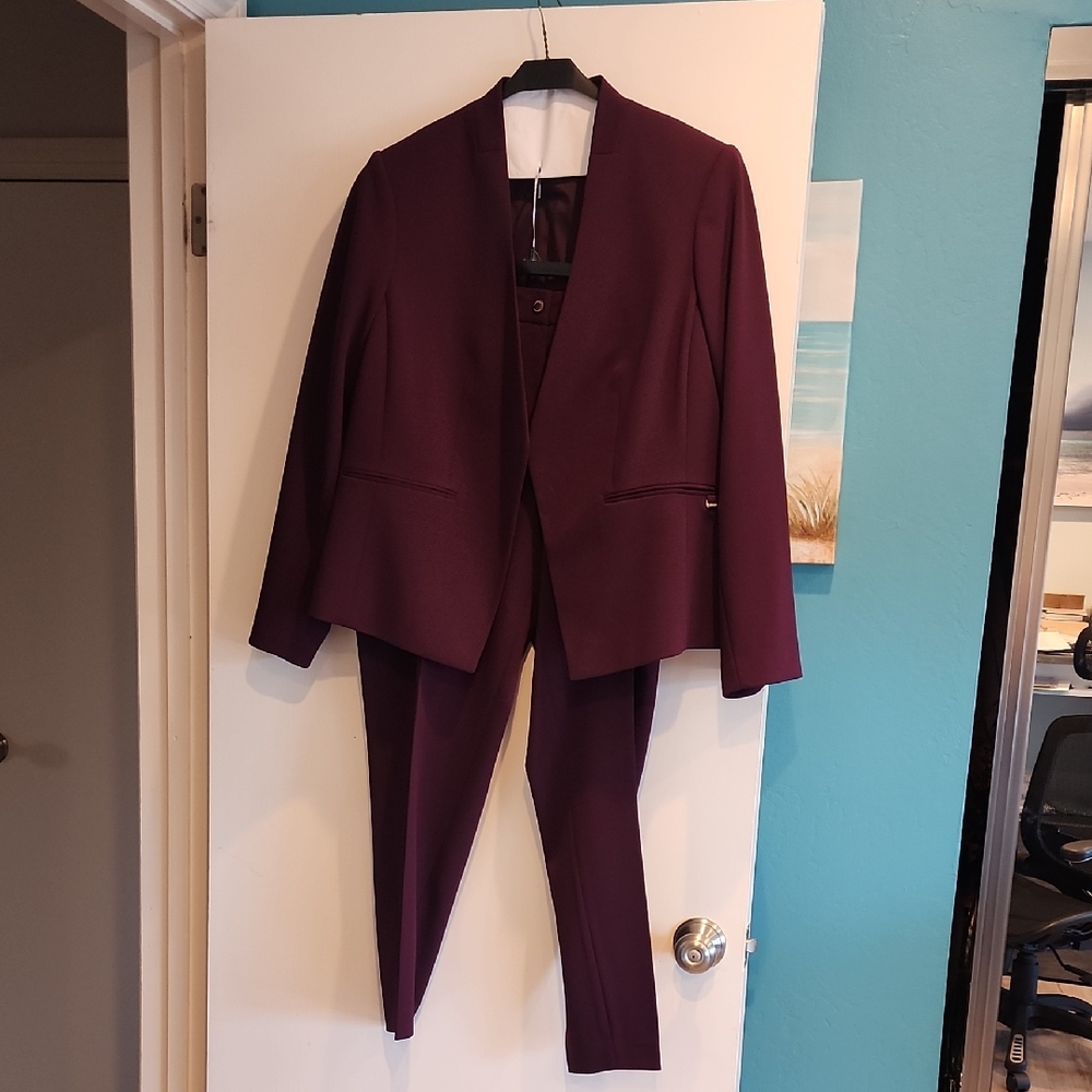 Calvin Klein Deep Plum Skinny Leg Women's Suit (Blazer 14W, Pants 16W)